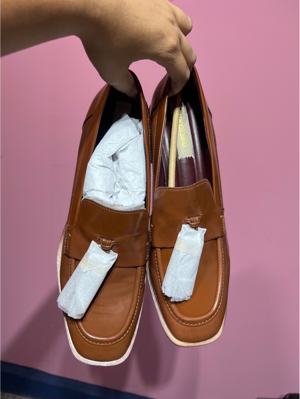 Franco Sarto Brown Leather Block Heel Loafers Size 7